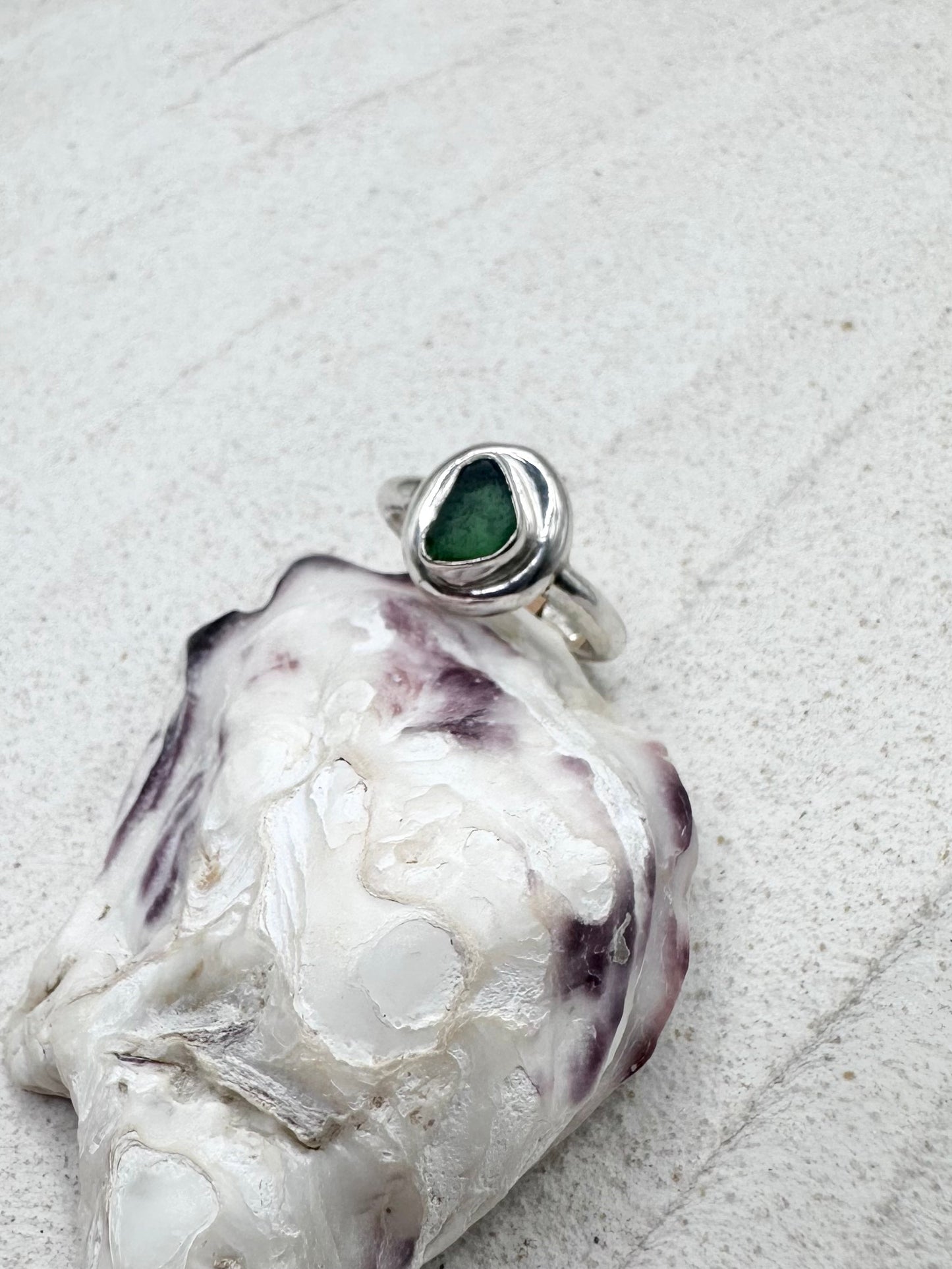 Teal Seaglass Ring Silver