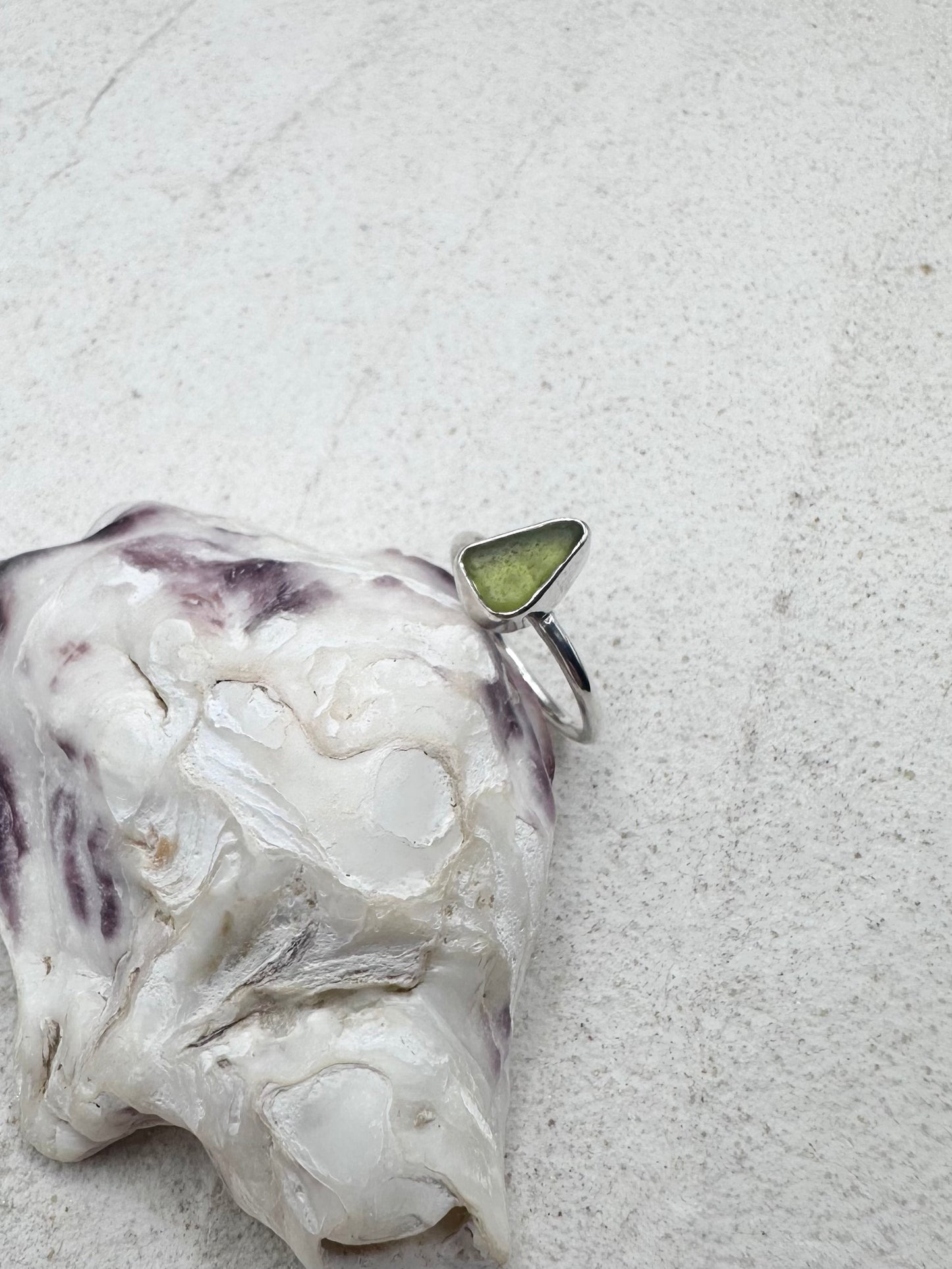 Light Olive Seaglass Ring Silver