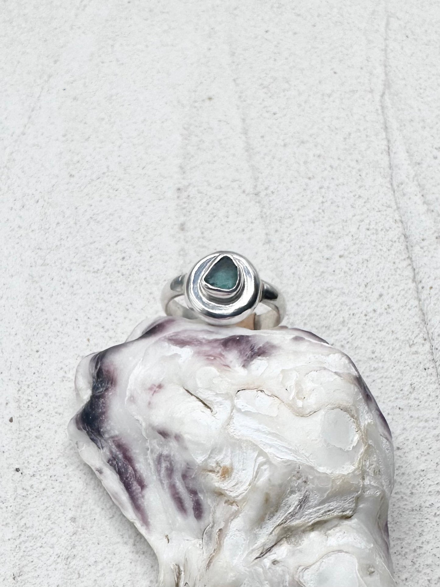 Teal Seaglass Ring Silver