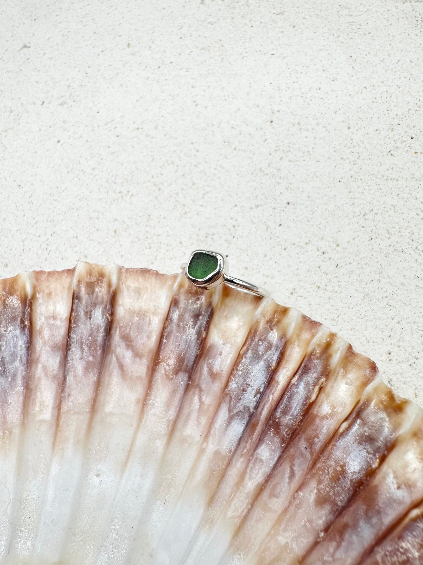 Green Seaglass Ring Silver