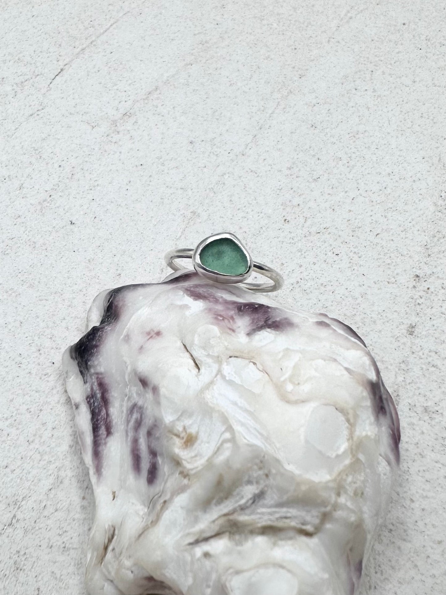 Teal Seaglass Ring Silver