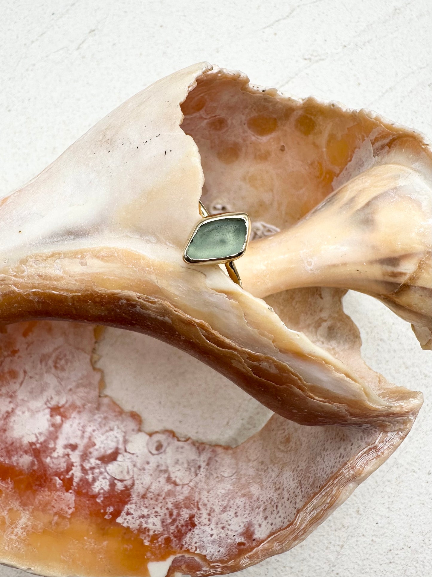 Teal Seaglass Ring Gold