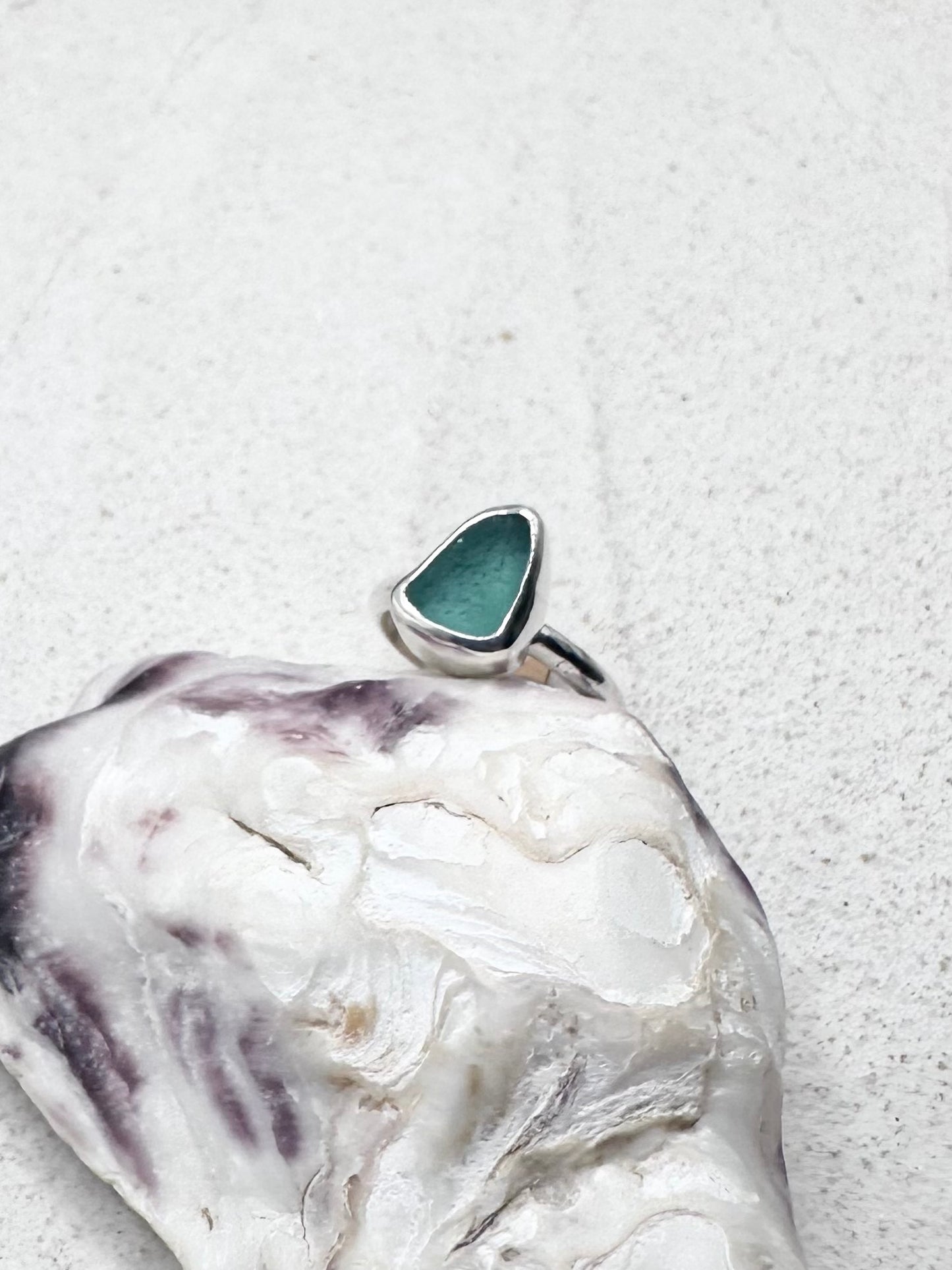 Teal Seaglass Ring Silver