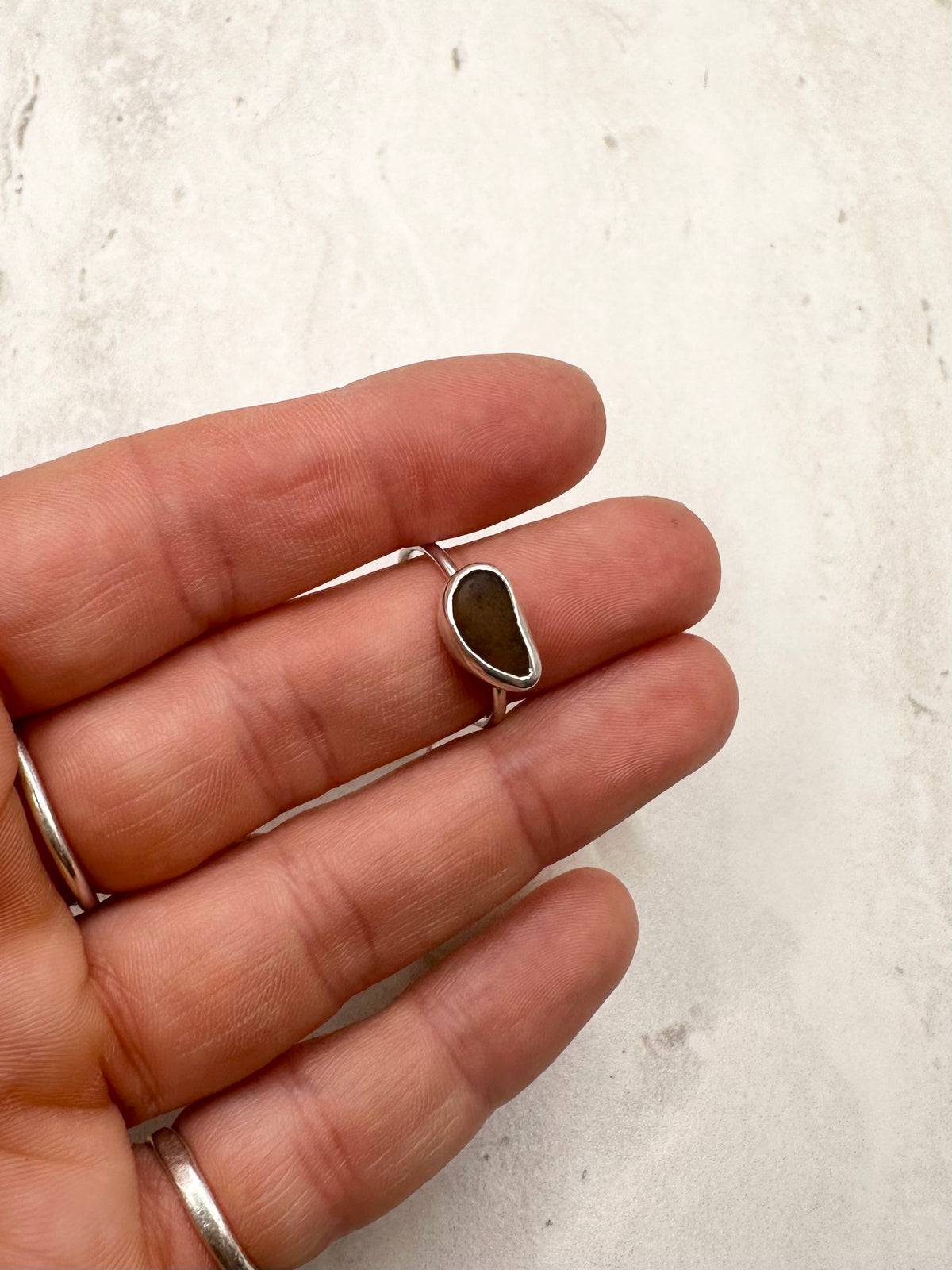 Amber Seaglass Ring Silver - M.5