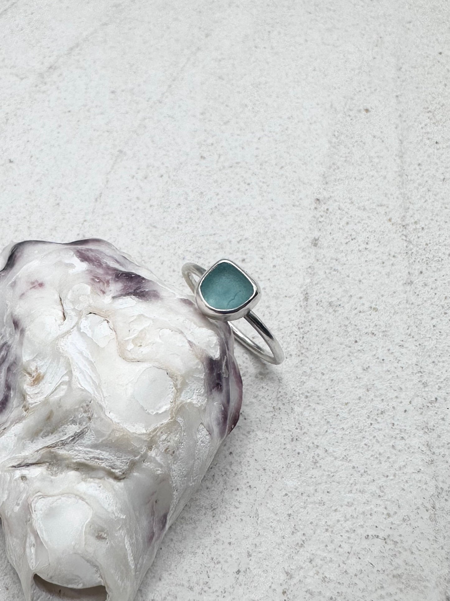 Light Blue Seaglass Ring Silver