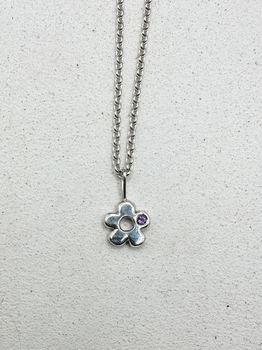 Chunky Flower Pendant Silver & Amethyst