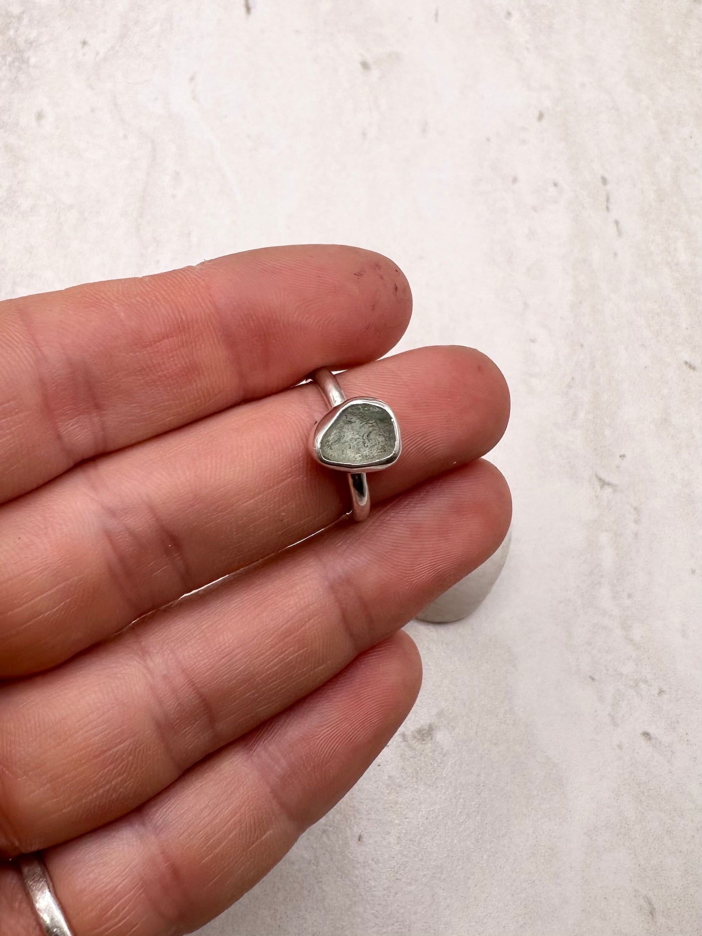 Light Blue Seaglass Ring Silver - I