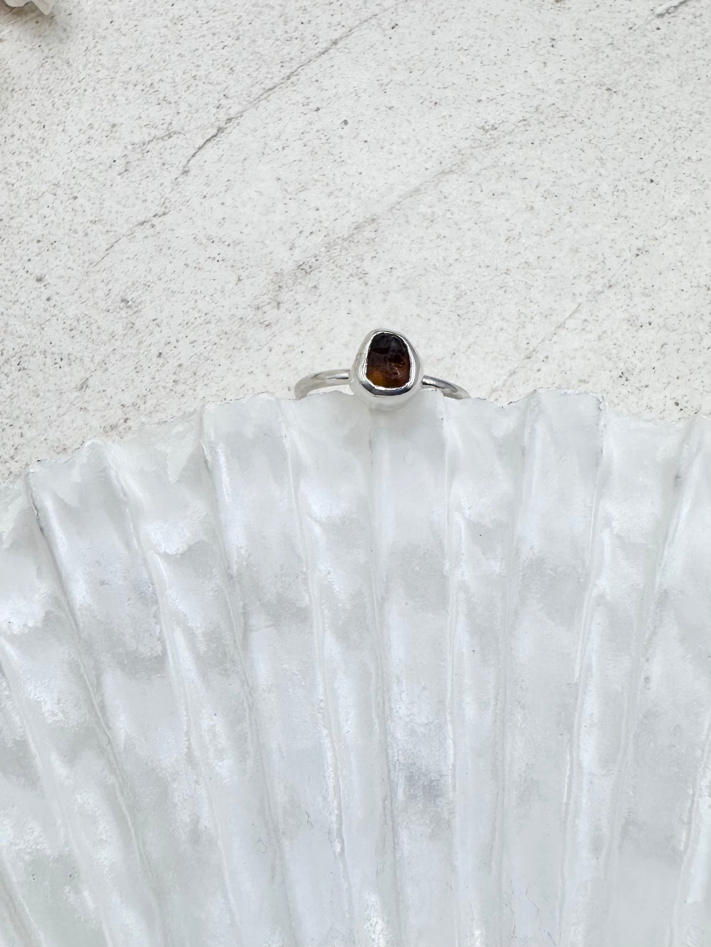 Silver Seaglass Ring in Amber