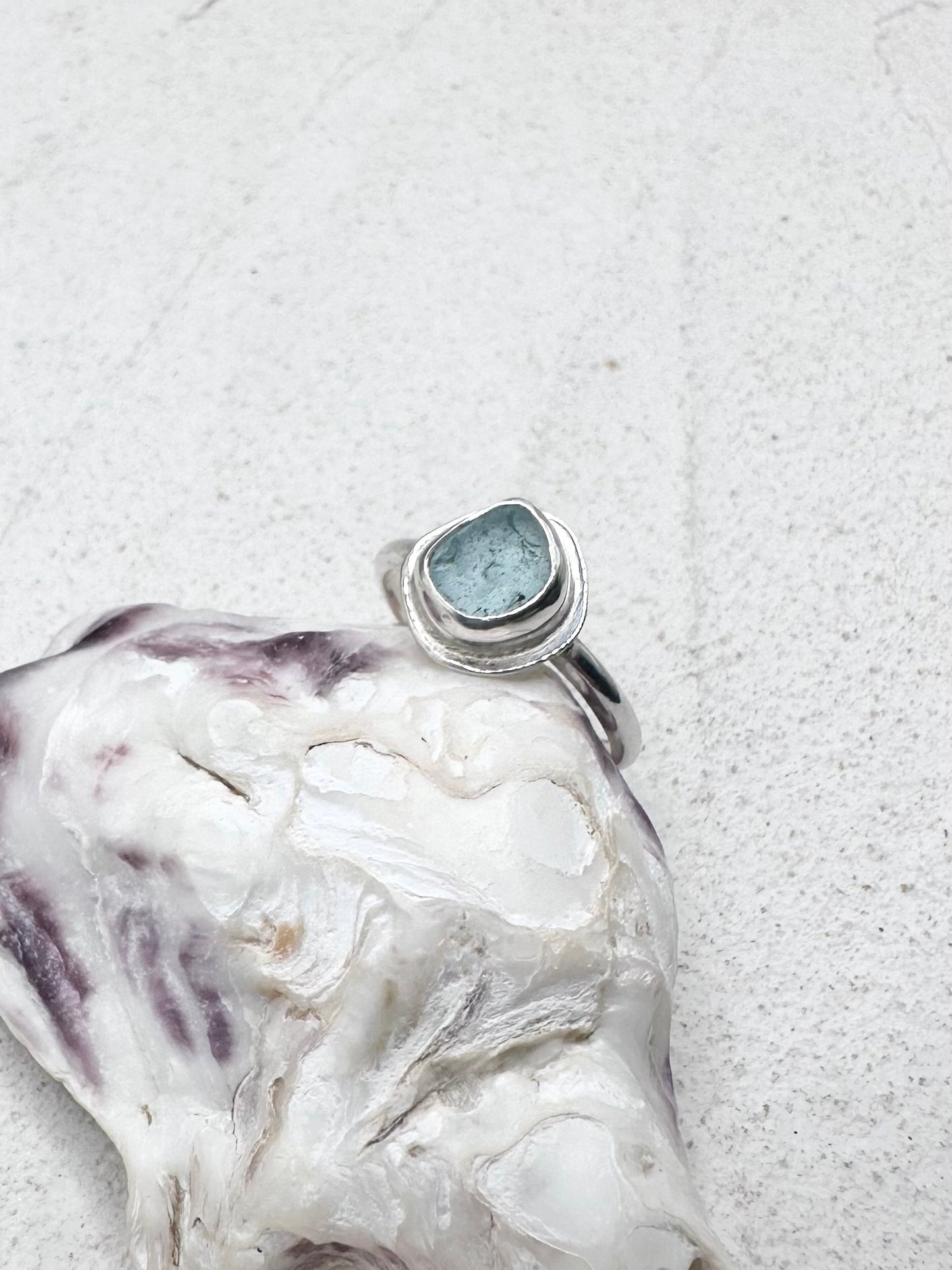 Light Blue Seaglass Ring Silver