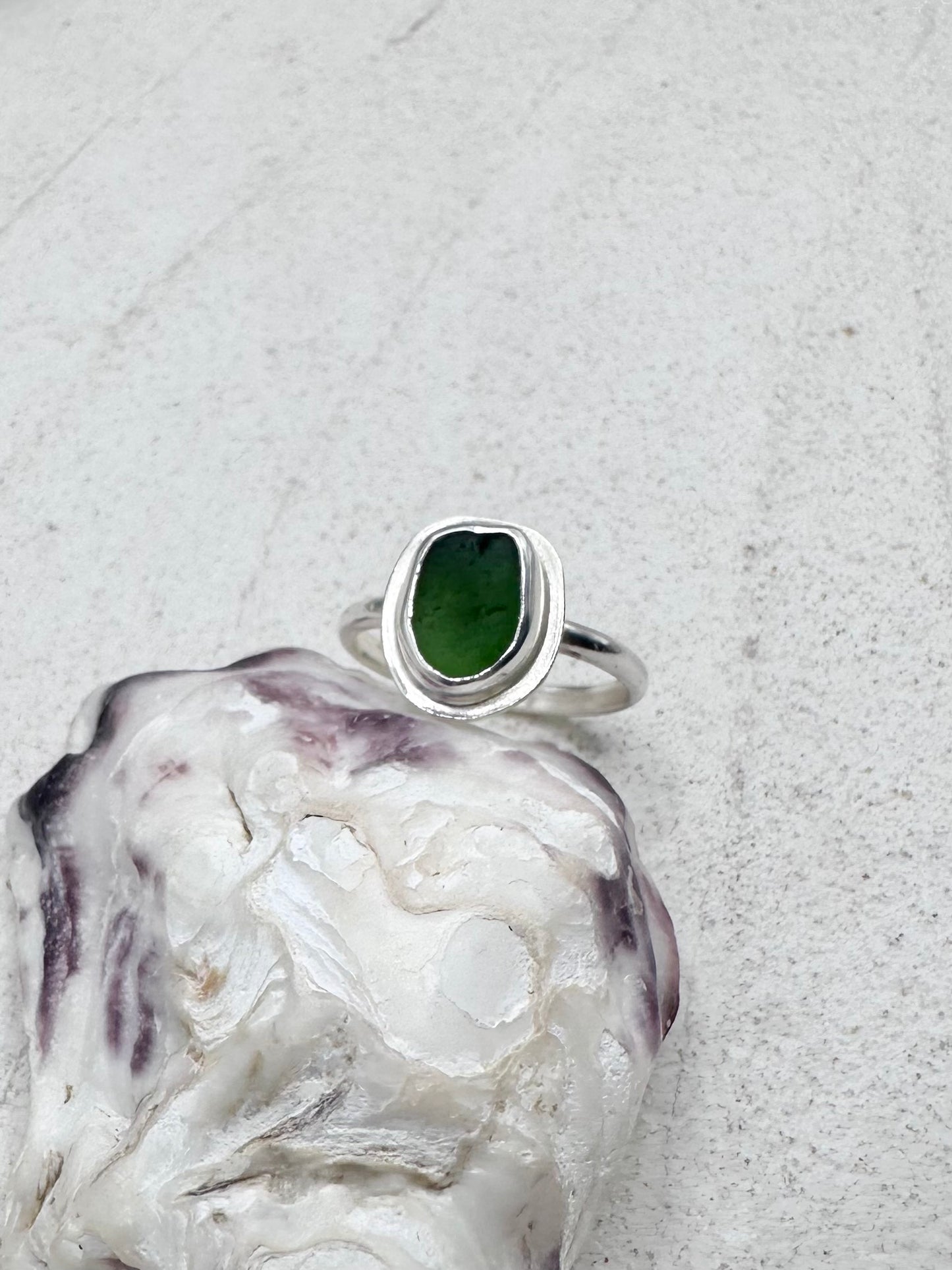 Green Seaglass Ring Silver