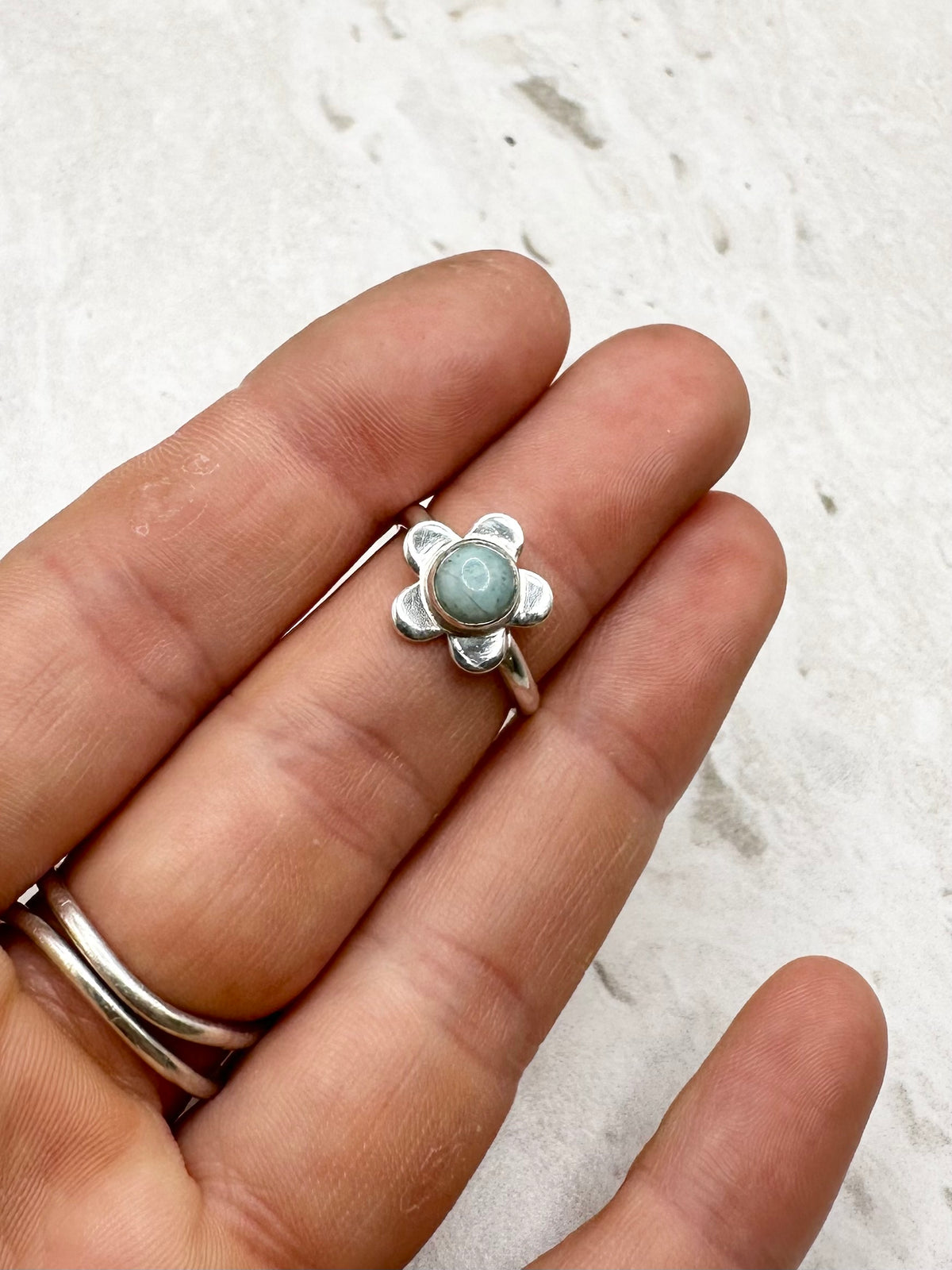 Amazonite Flower Ring Silver