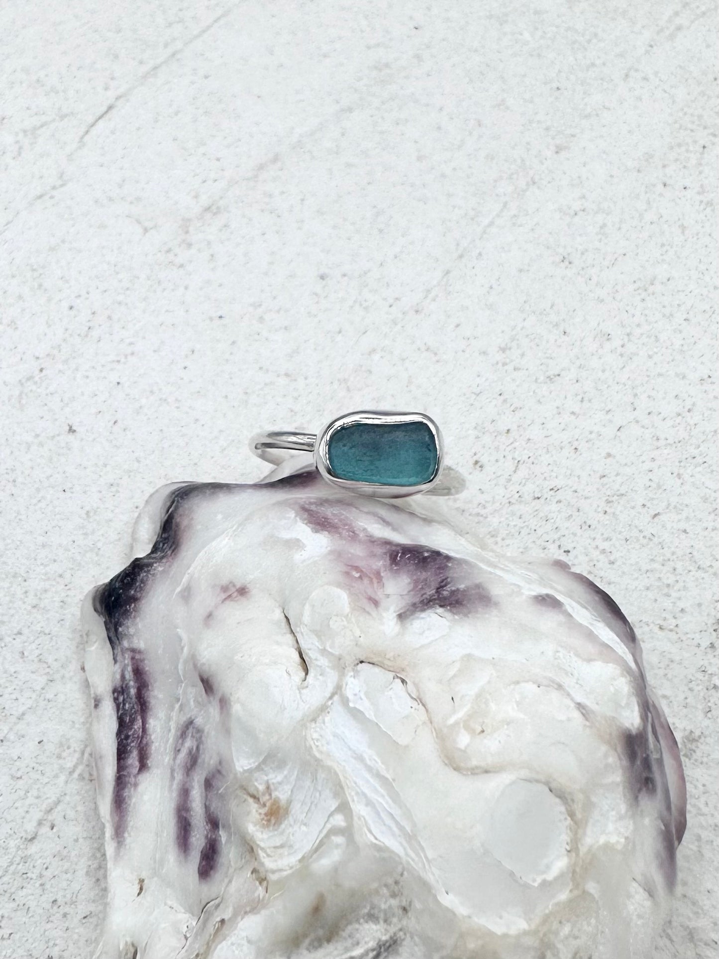 Teal Seaglass Ring in Silver