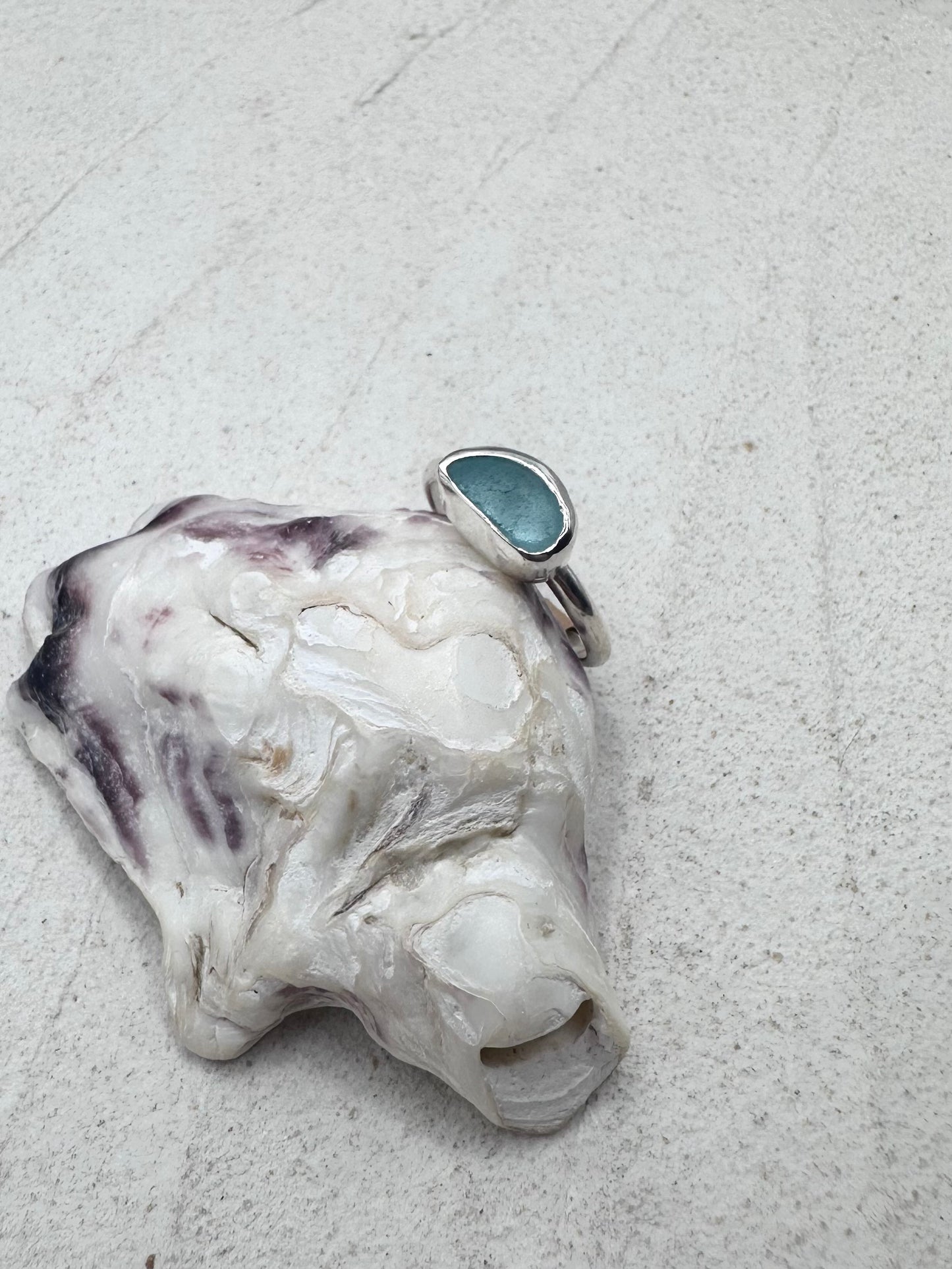 Light Blue Seaglass Ring Silver