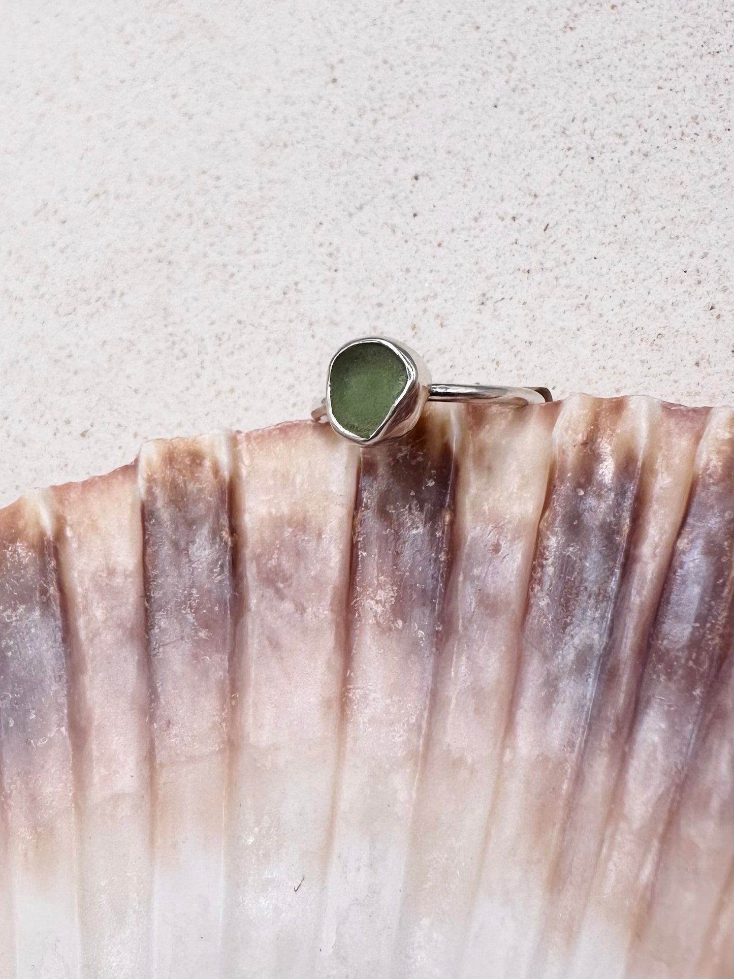 Light Green Seaglass Ring Silver