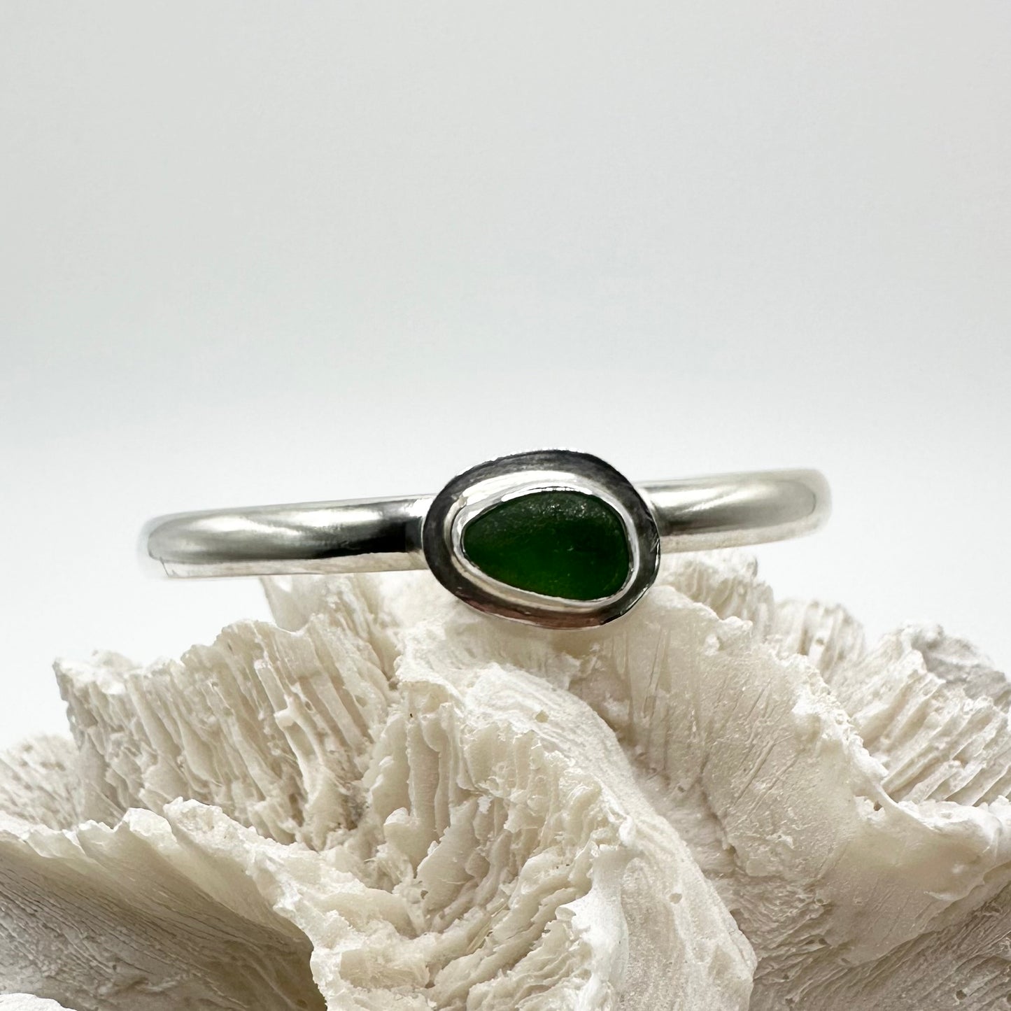 Sterling Silver and Seaglass Bangle in Green