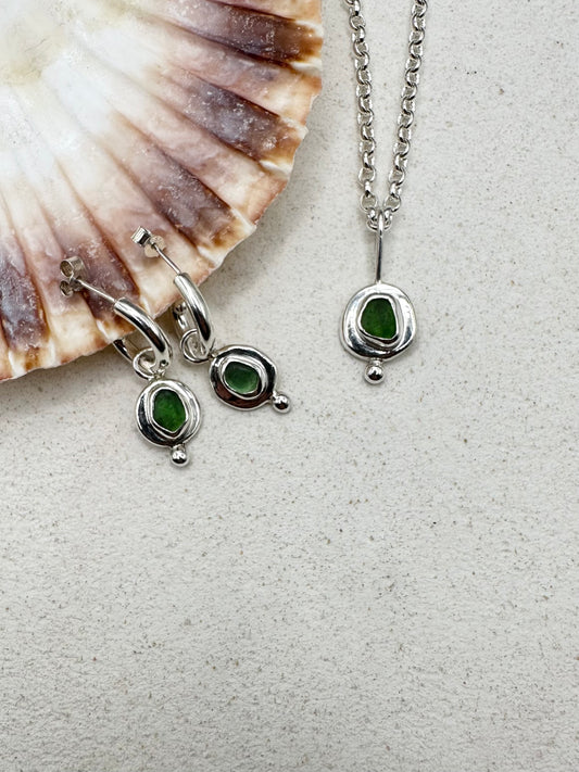 Green Seaglass Charms Silver