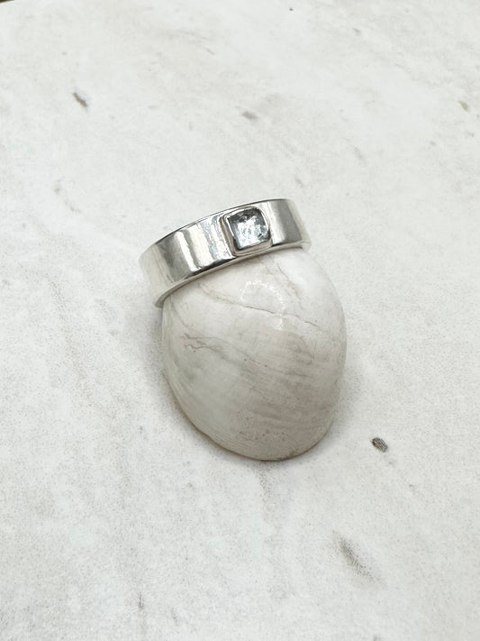 Square Aquamarine Ring Silver - O