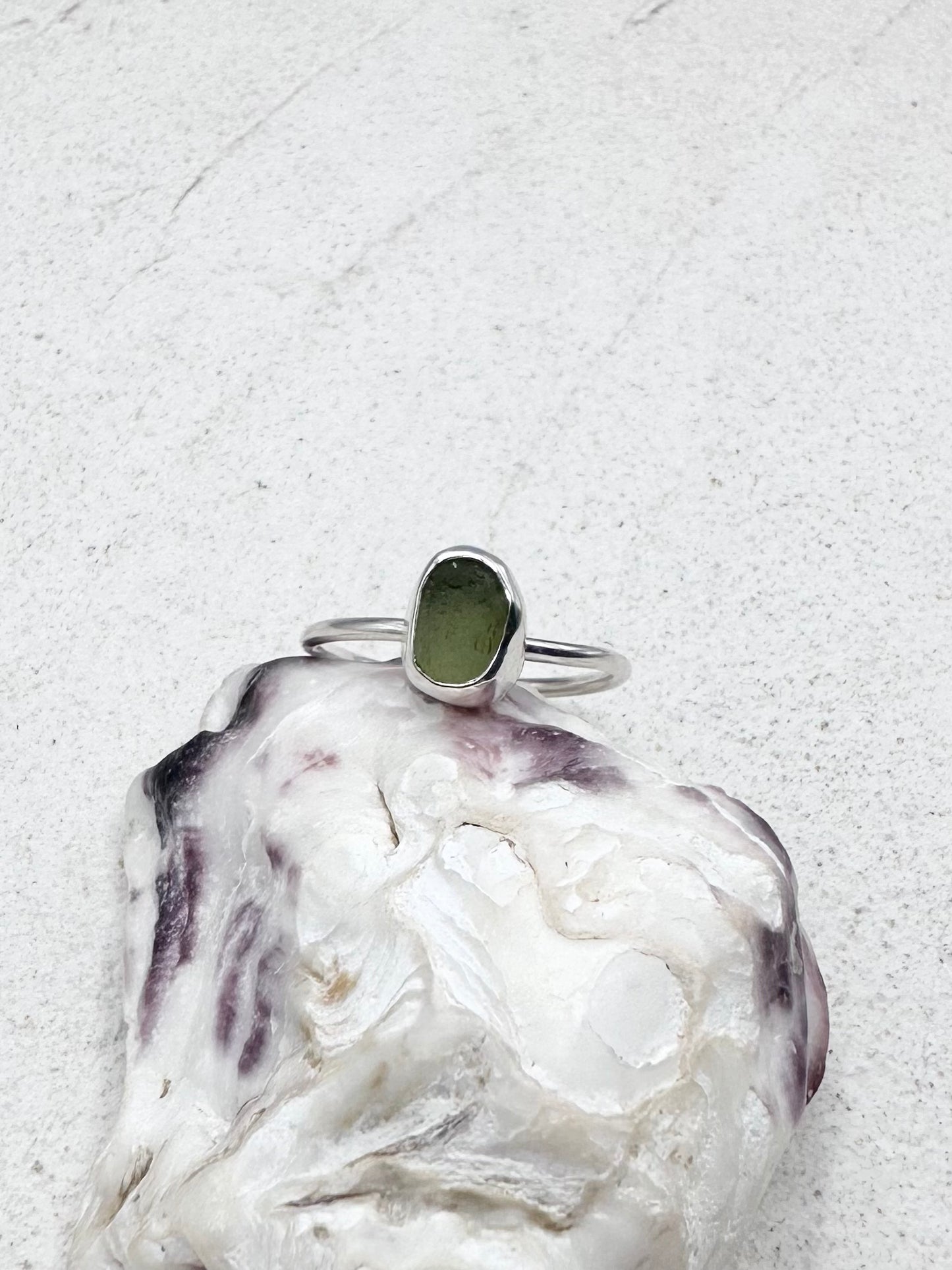 Green Seaglass Ring Silver