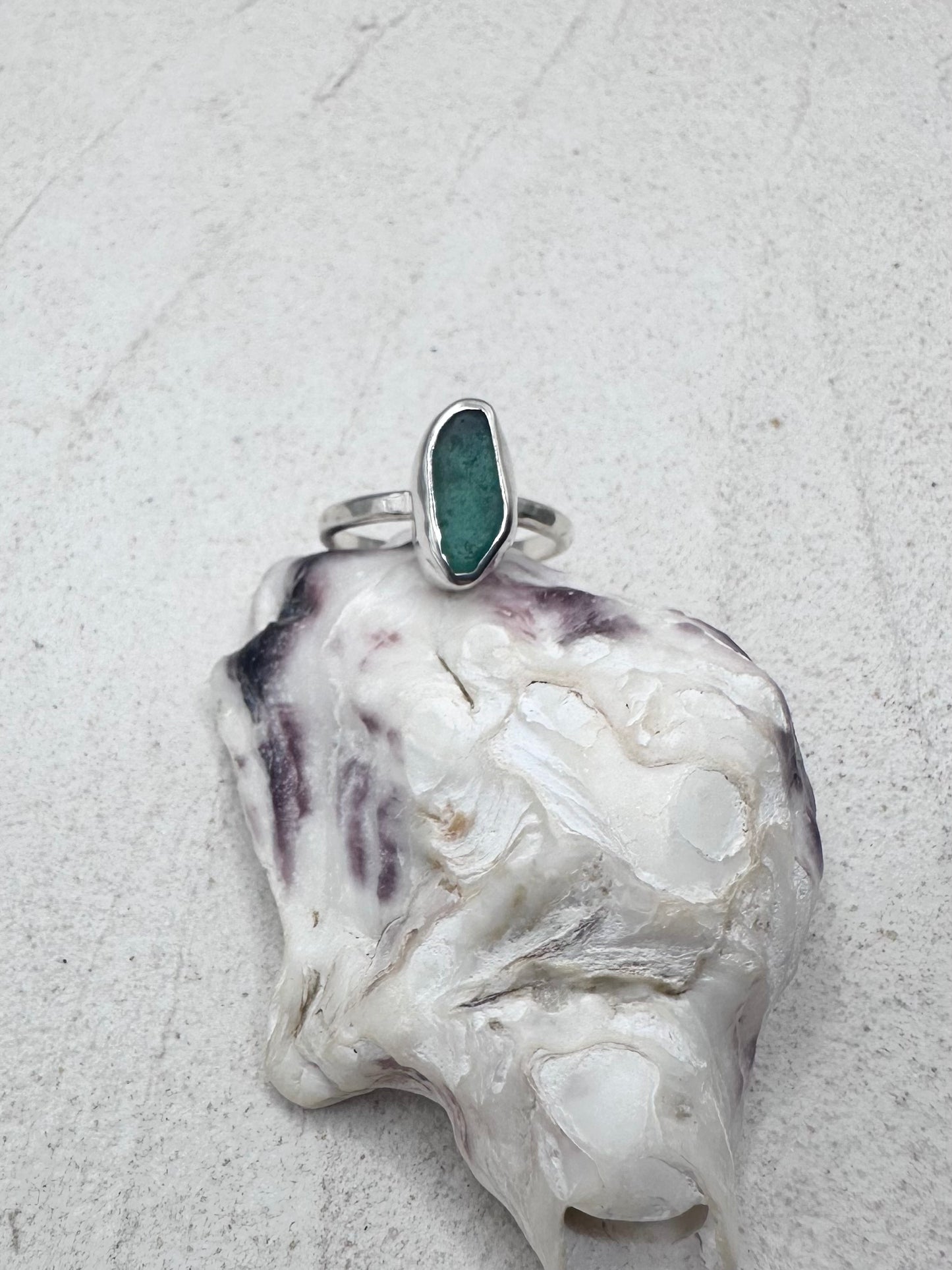 Teal Seaglass Ring Silver