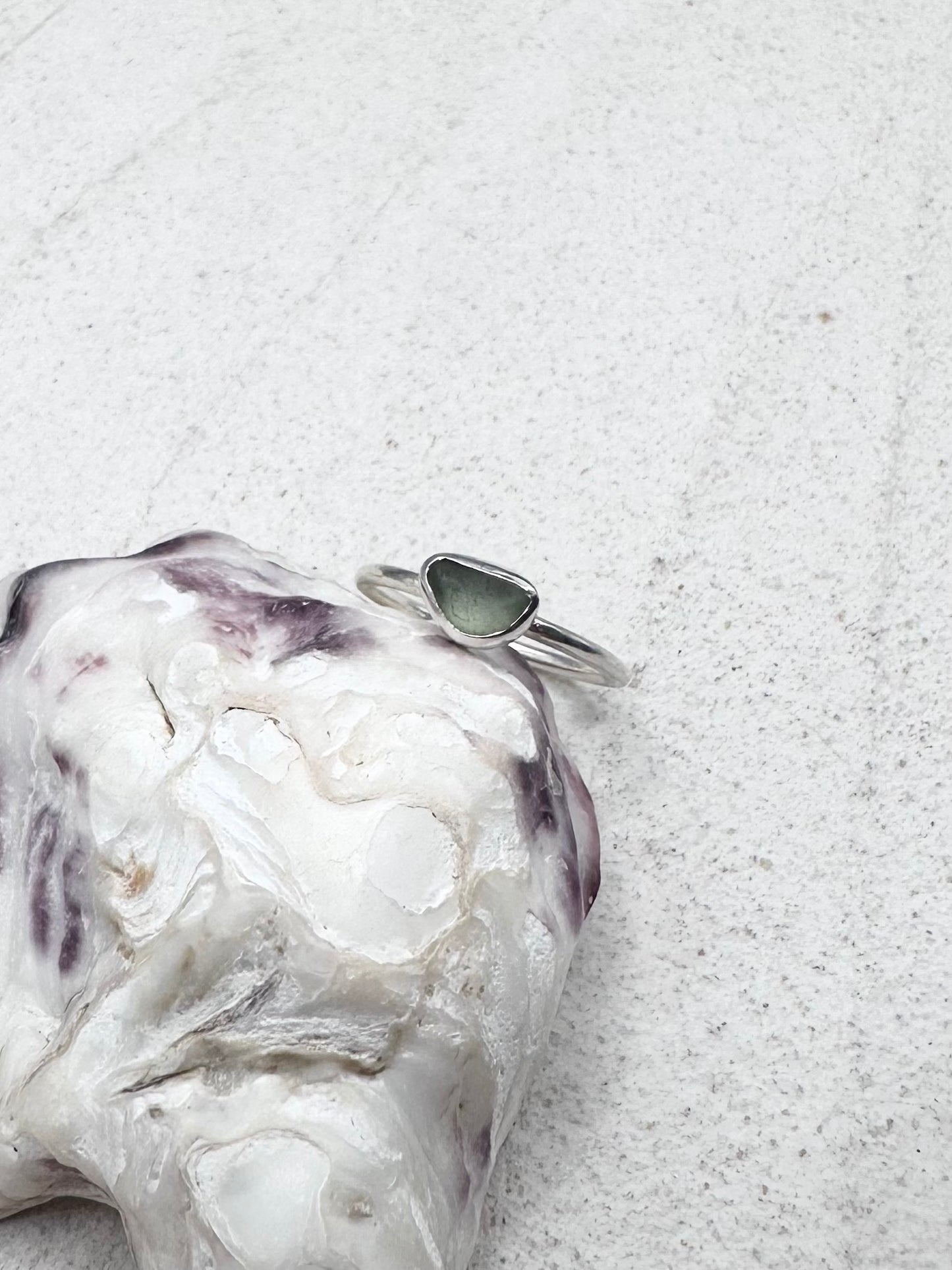 Light Green Seaglass Ring in Silver