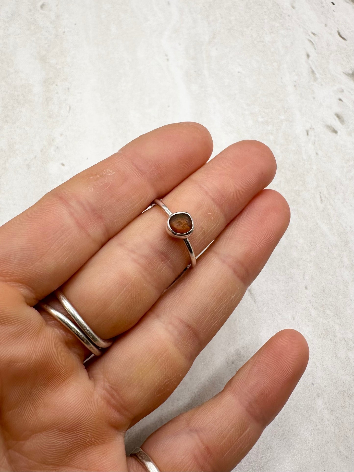 Amber Seaglass Ring Silver - M