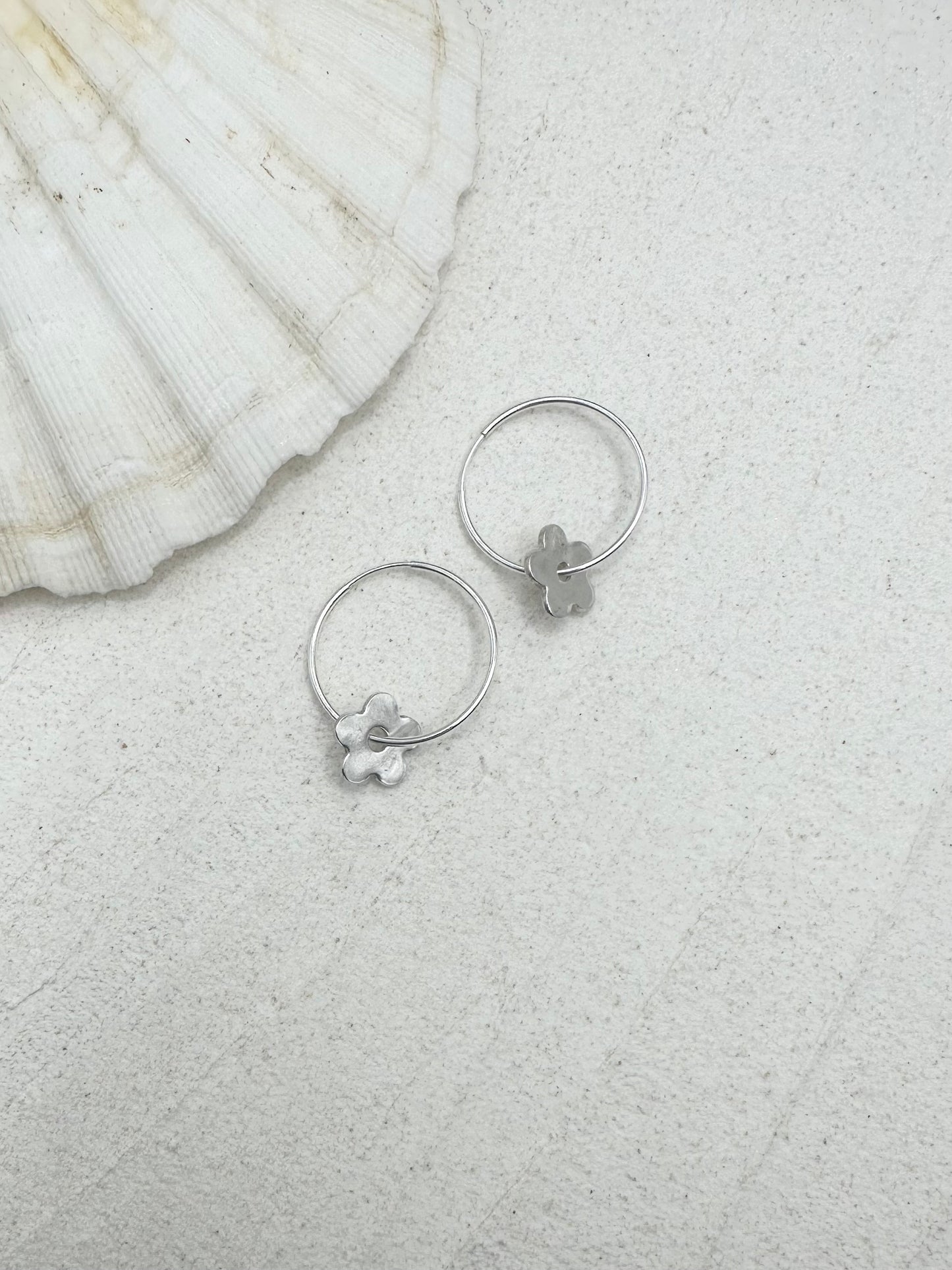 Little Flower Charm Hoop Earrings