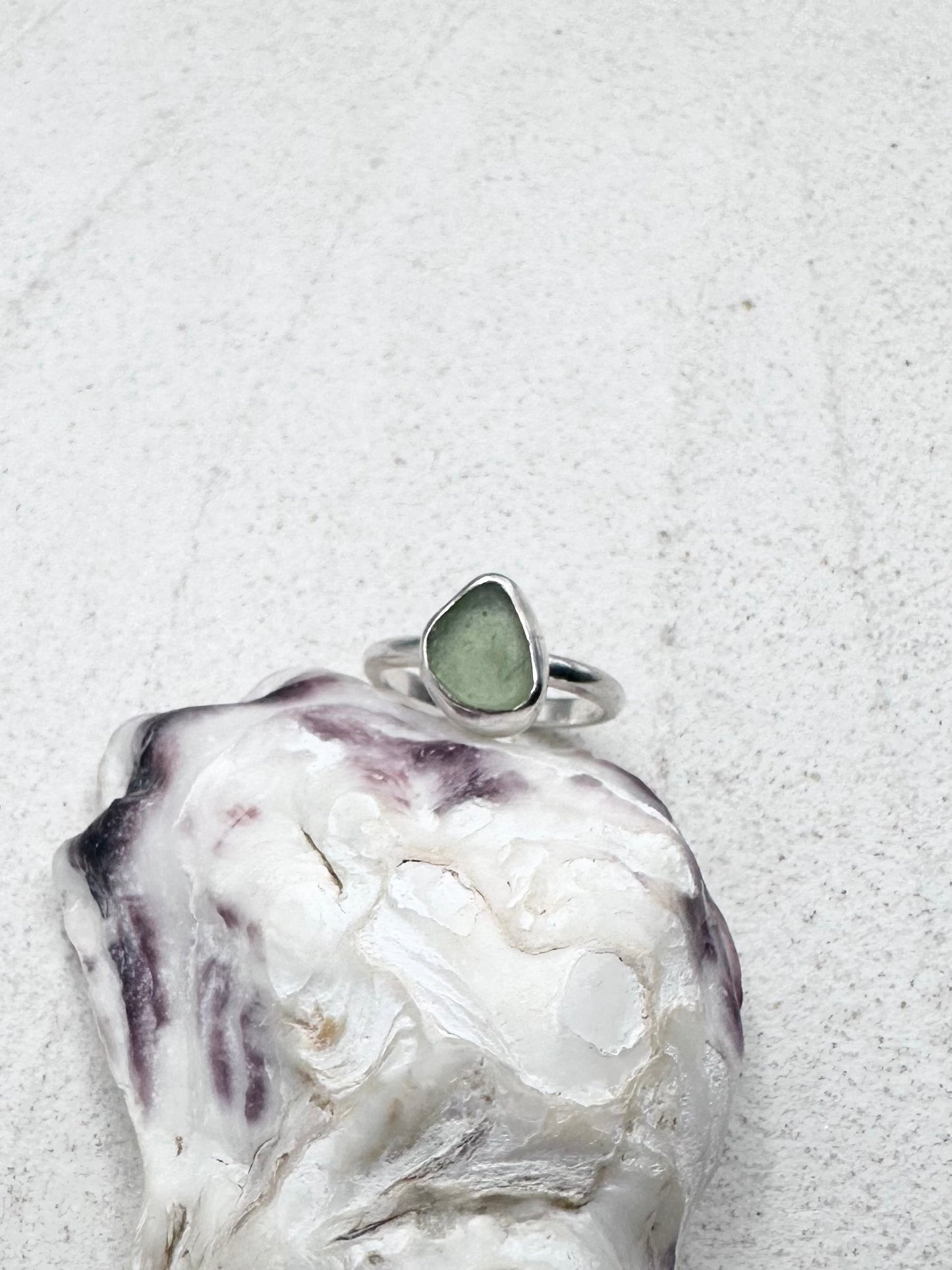 Light Green Seaglass Ring Silver