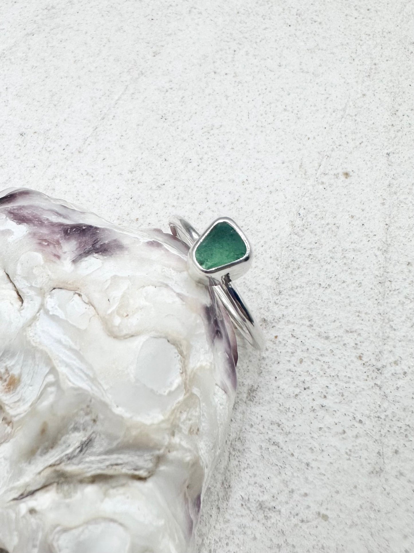 Light Green Seaglass Ring in Silver