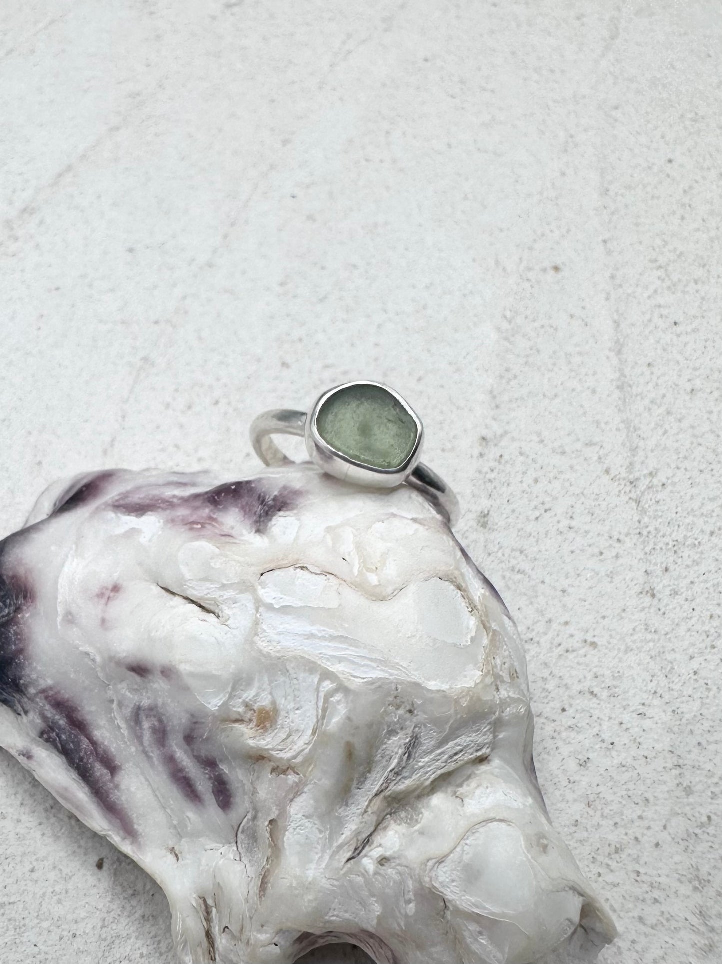 Light Green Seaglass Ring Silver