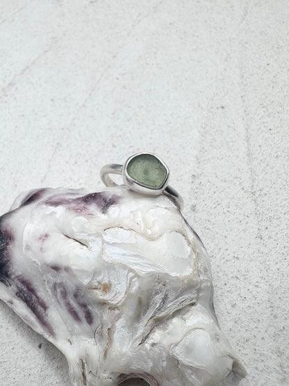 Light Green Seaglass Ring Silver