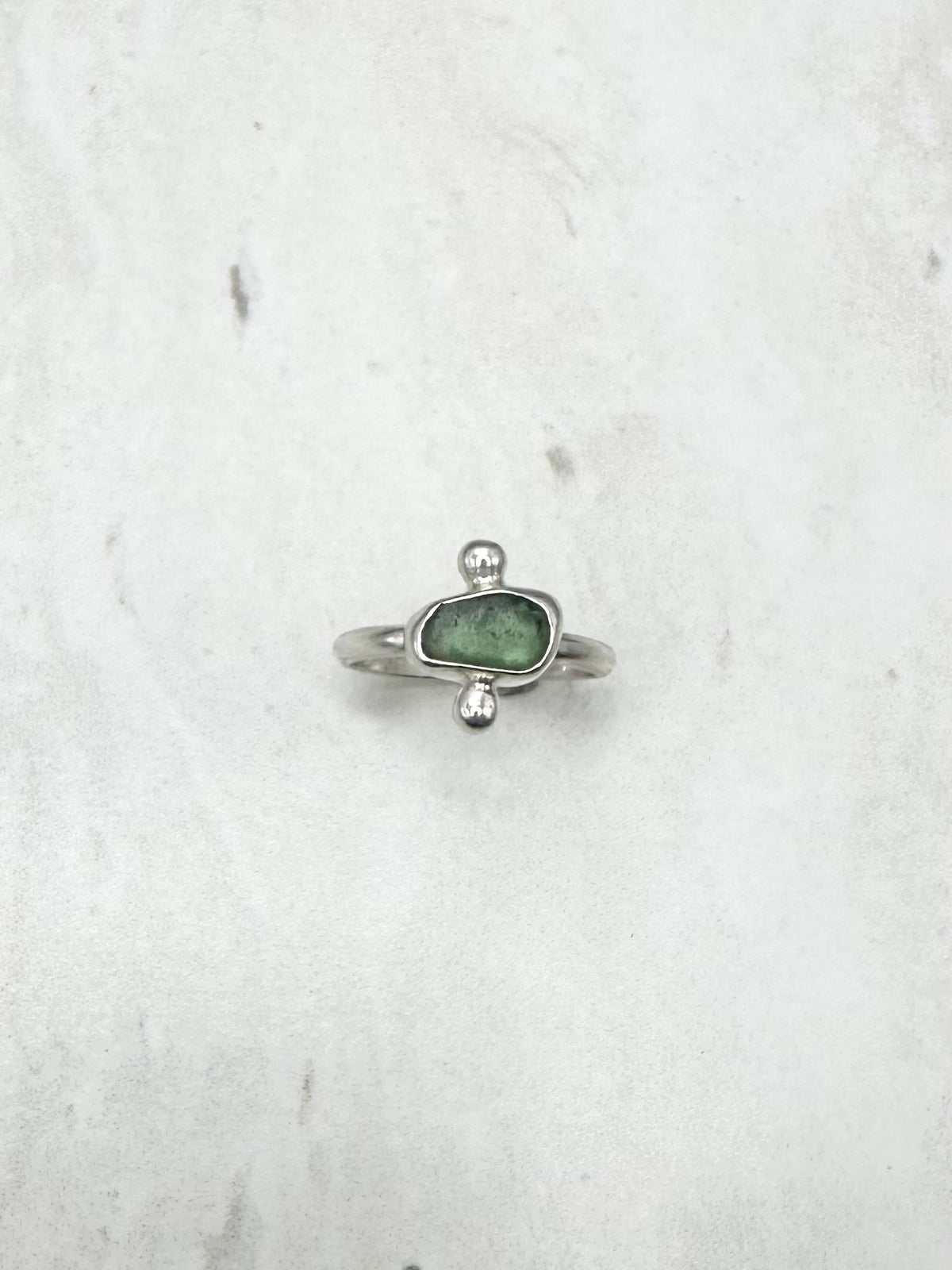 Green Seaglass Ring Silver - N
