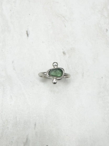 Green Seaglass Ring Silver - N