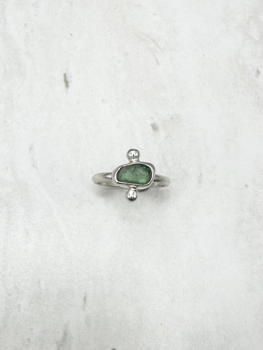 Green Seaglass Ring Silver - N