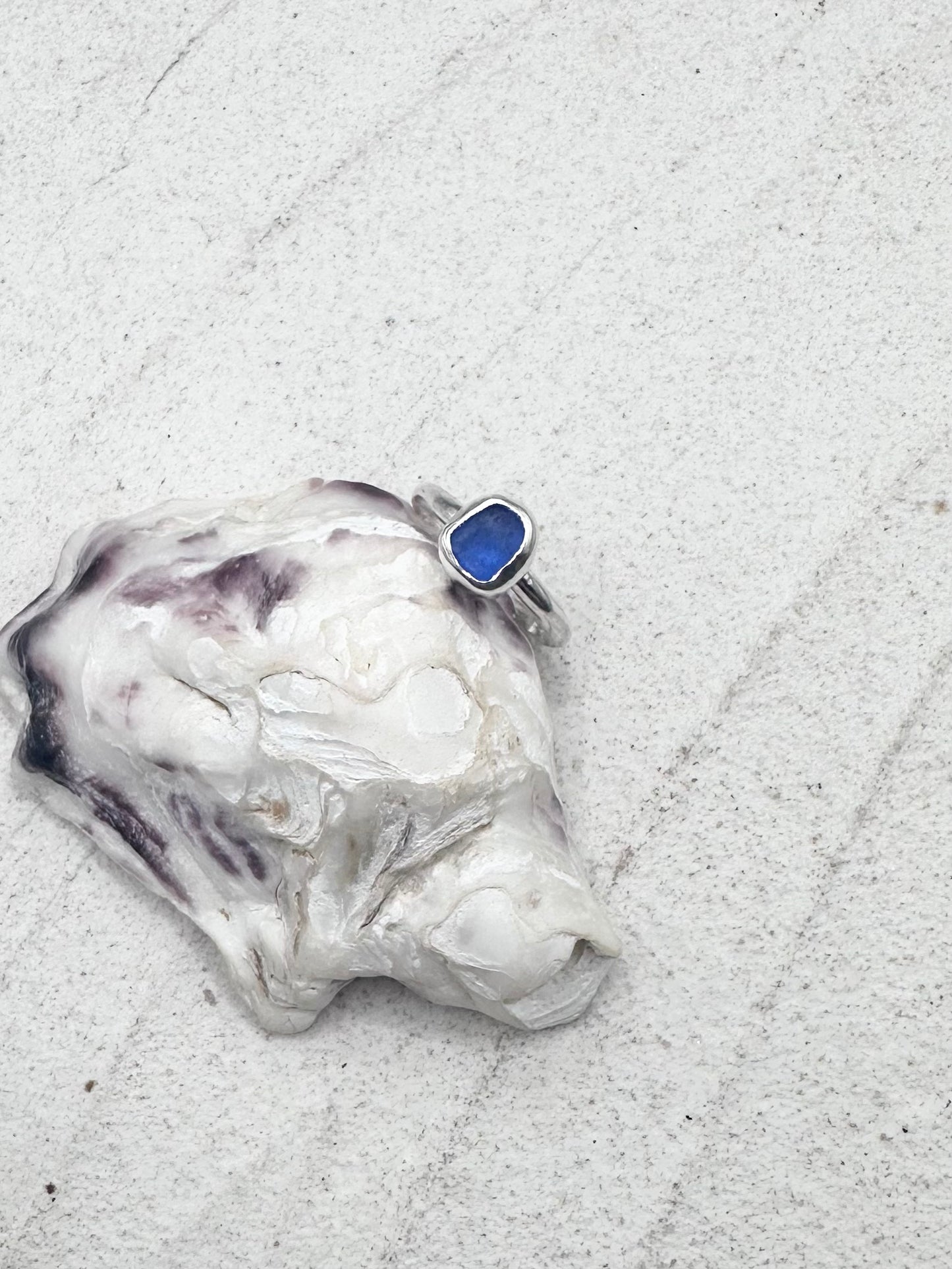 Silver Seaglass Ring in Blue