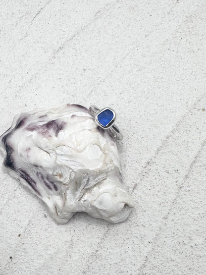 Silver Seaglass Ring in Blue