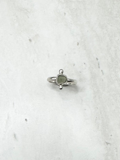 Green Seaglass Ring Silver - N