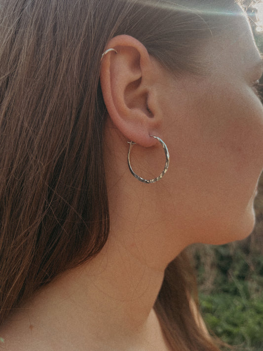Round Hammered Hoops Silver