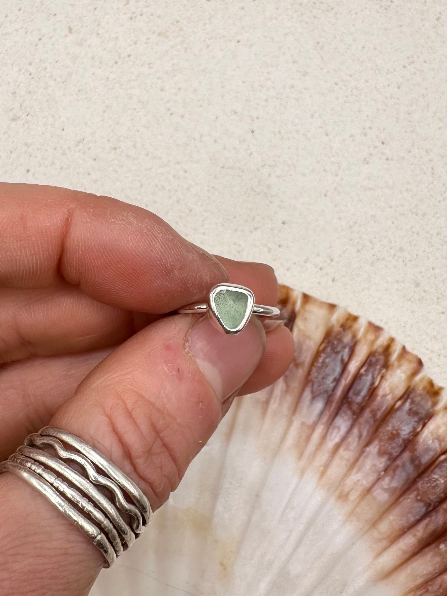 Light Blue Seaglass Ring Silver