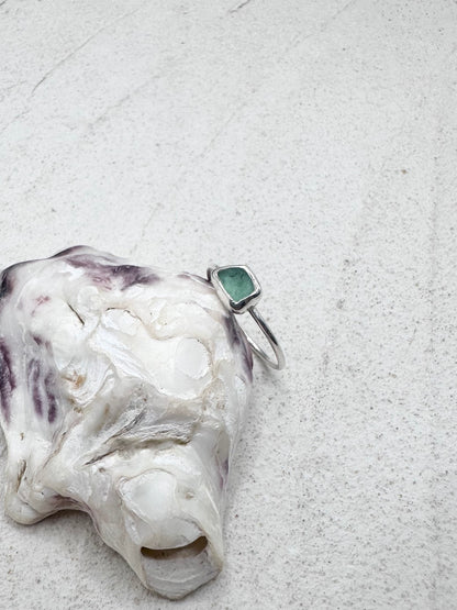 Light Teal Seaglass Ring Silver