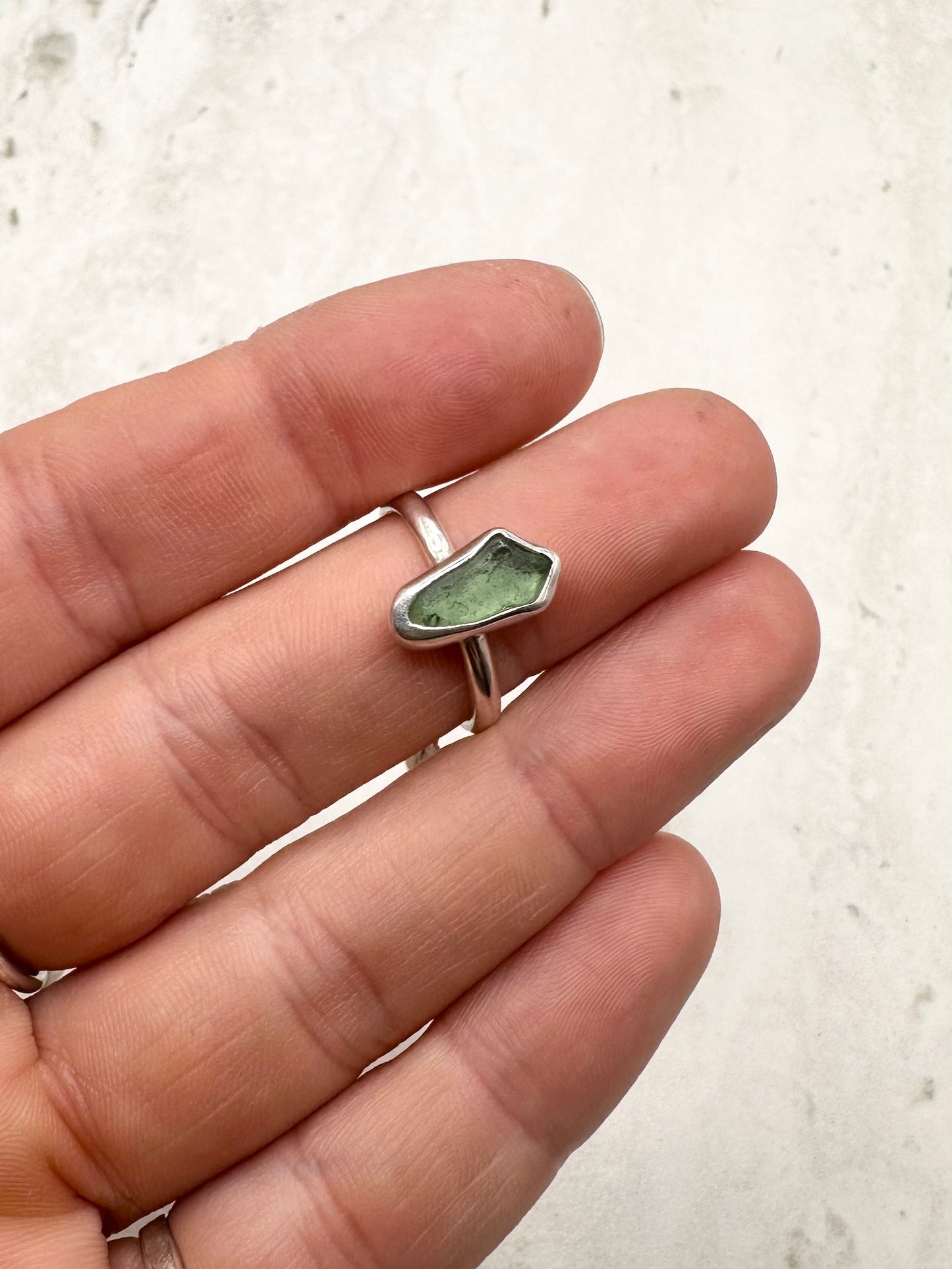 Light Teal Seaglass Ring Silver - M