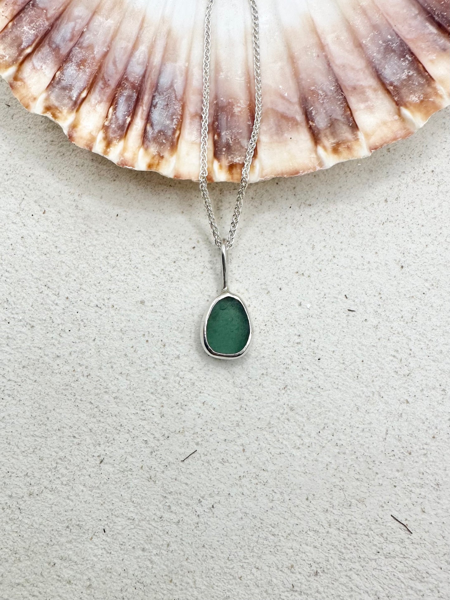Teal Seaglass Pendant in Silver