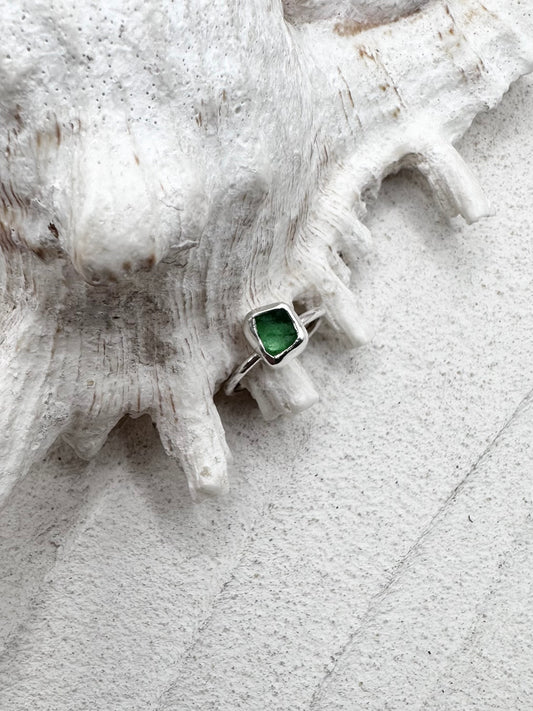 Green Seaglass Ring Silver