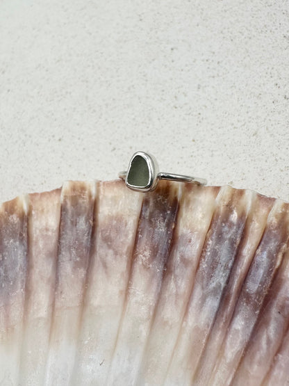 Light Green Seaglass Ring Silver