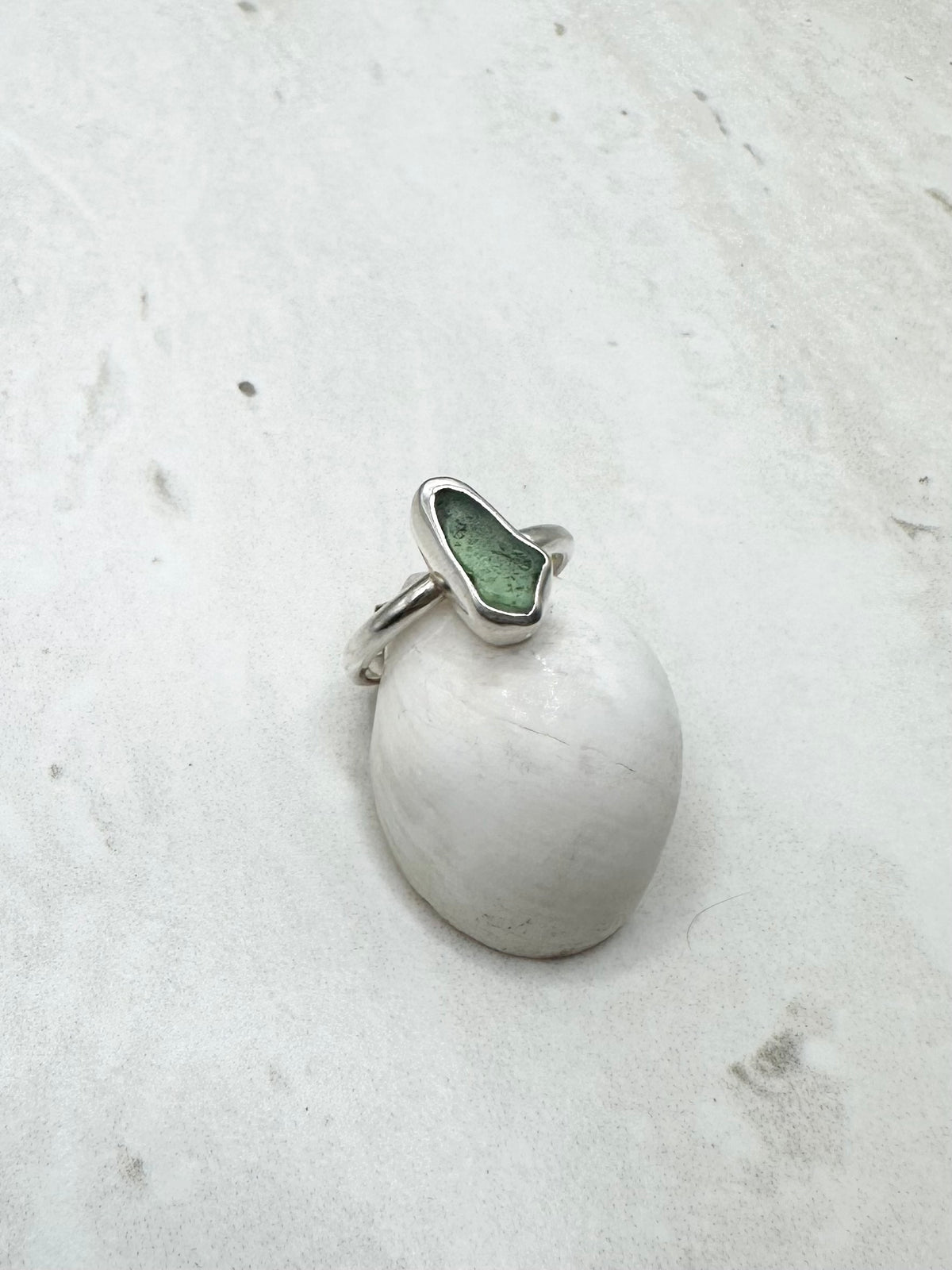 Light Teal Seaglass Ring Silver - M