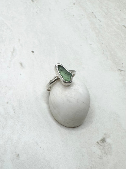 Light Teal Seaglass Ring Silver - M