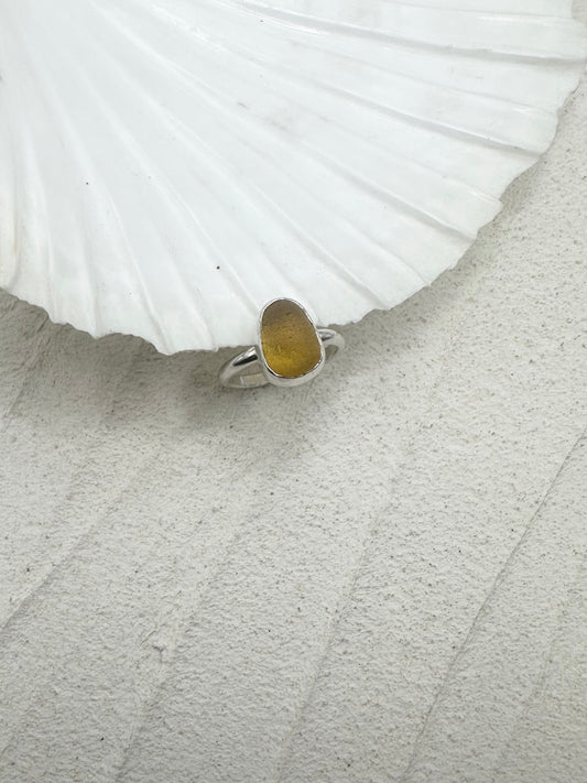 Silver Seaglass Ring in Yellow