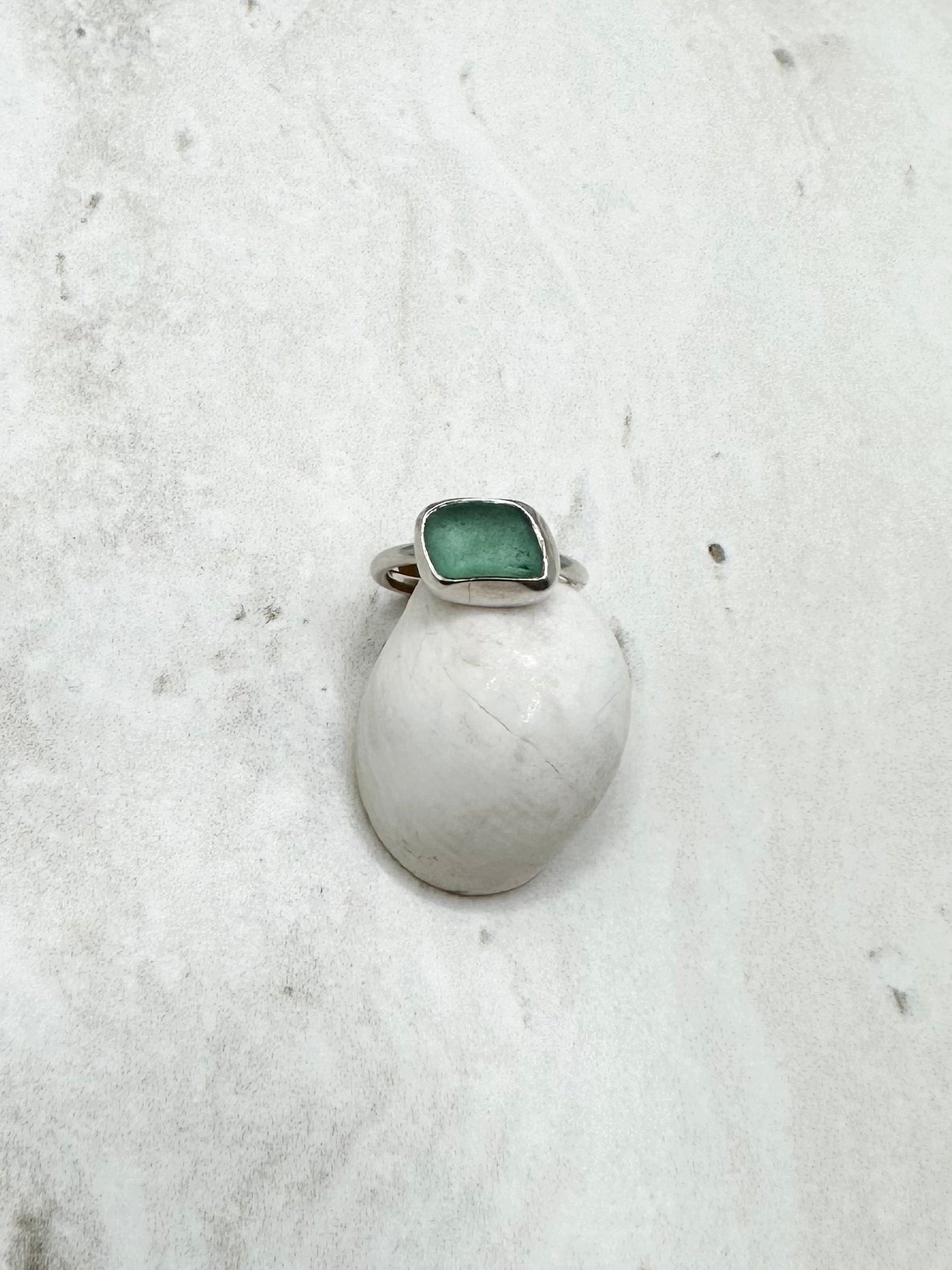 Teal Seaglass Seaglass Ring Silver - H