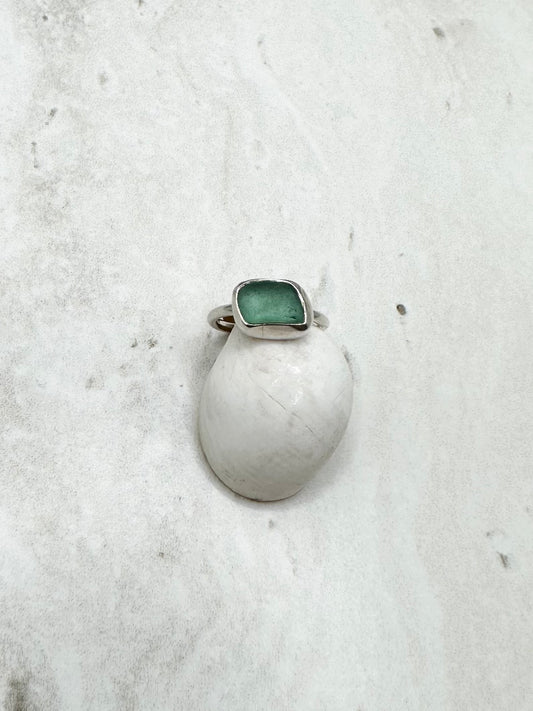 Teal Seaglass Seaglass Ring Silver - H