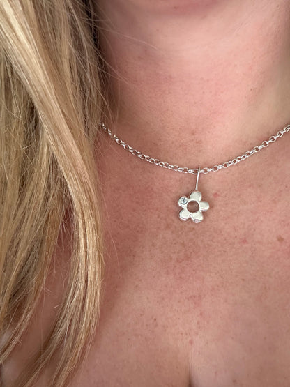 Chunky Flower Pendant Silver & Sapphire