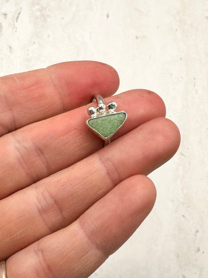 Frosted Green Seaglass Ring Silver - M